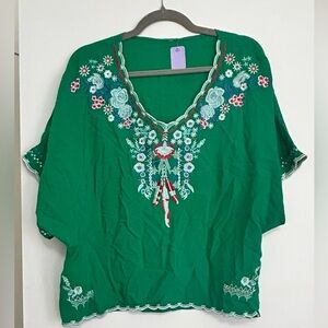Embroidered Green Women's Top
